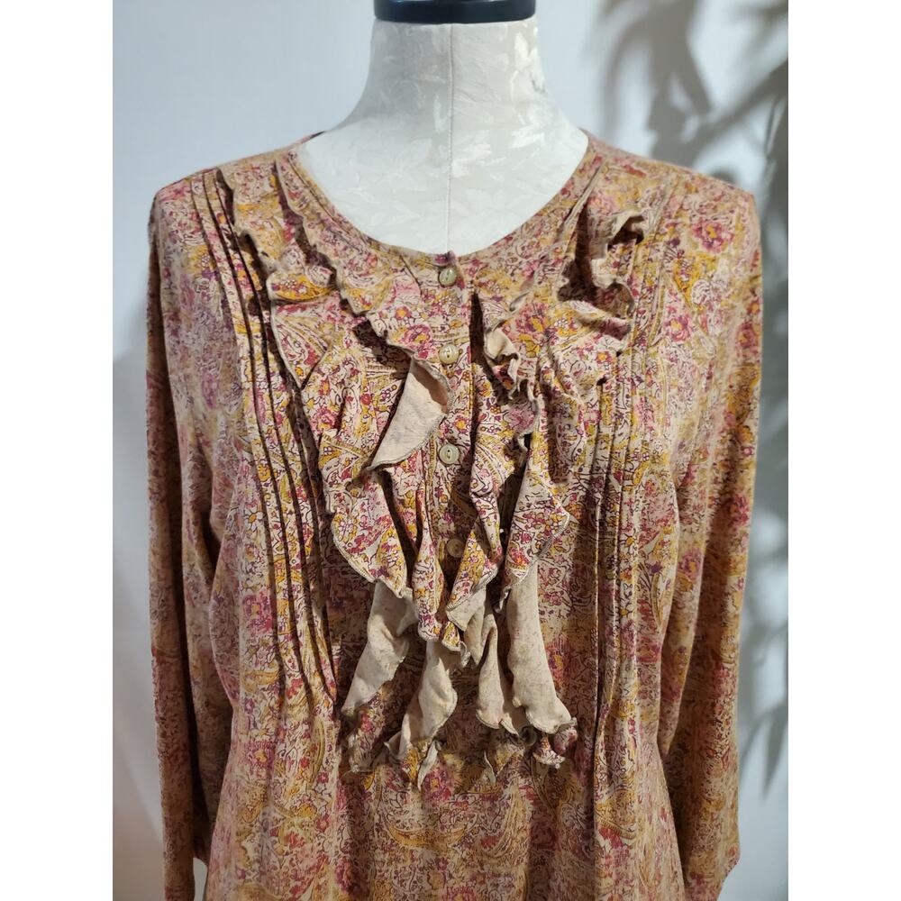 Lauren Ralph Lauren Jeans Paisley 3/4 Sleeve Ruffle Top Size XL Button Popover - Picture 5 of 8